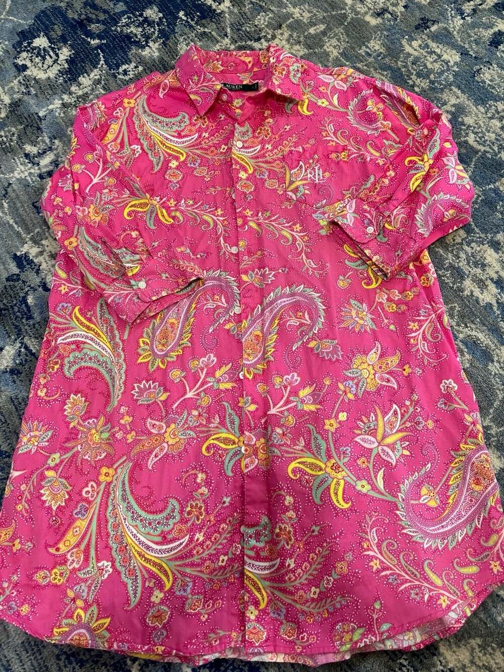 Lauren Ralph Lauren Pajama Shirt Size L Pink Paisley